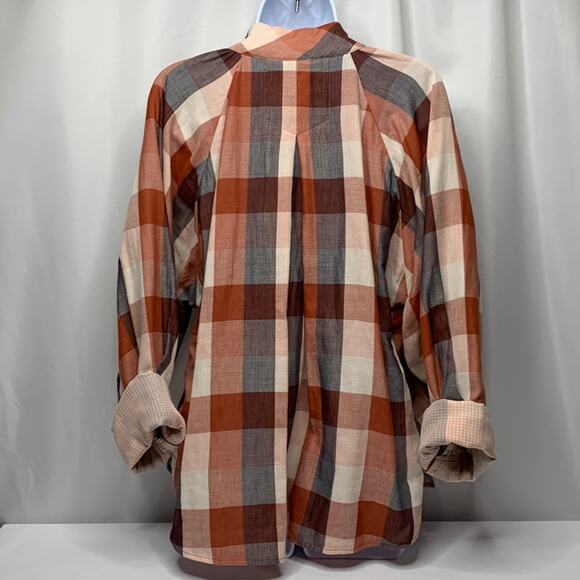 JOIE Dia Plaid Top in Cider Orange Size XL lined with a gingham print - Picture 6 of 12